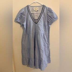 Sail to Sable blue & white Tiered A-Line VNeck Dress